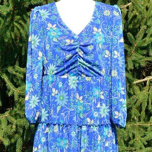 TWO Susan Graver Regular Printed Mesh V-Neck 3/4 Slv Tiered Dresses